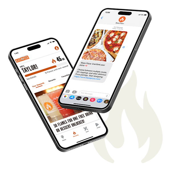 Mobile phones featuring Blaze Pizza loyalty/