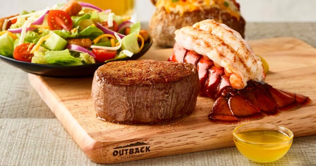 outback steakhouse steak lobster beer salad