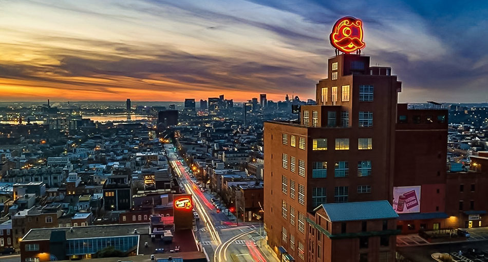 East view of the Natty Boh Tower, Baltimore, MD.