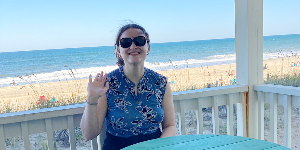 Emily Barnard at the beach