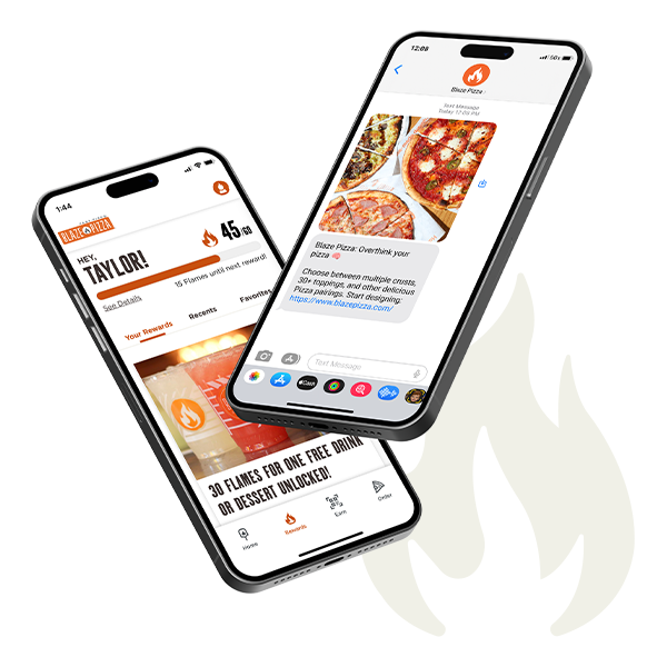 Mobile phones featuring Blaze Pizza loyalty/