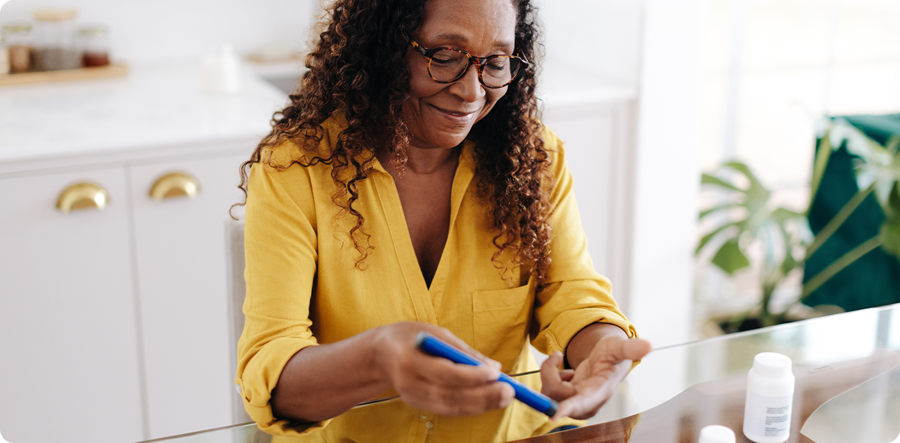Woman using medical supplies